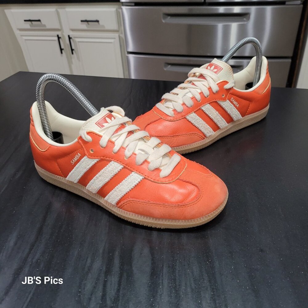 Adidas Samba OG Originals Women's Collegiate Orange & Cream White Gum Sneakers - Picture 14 of 16